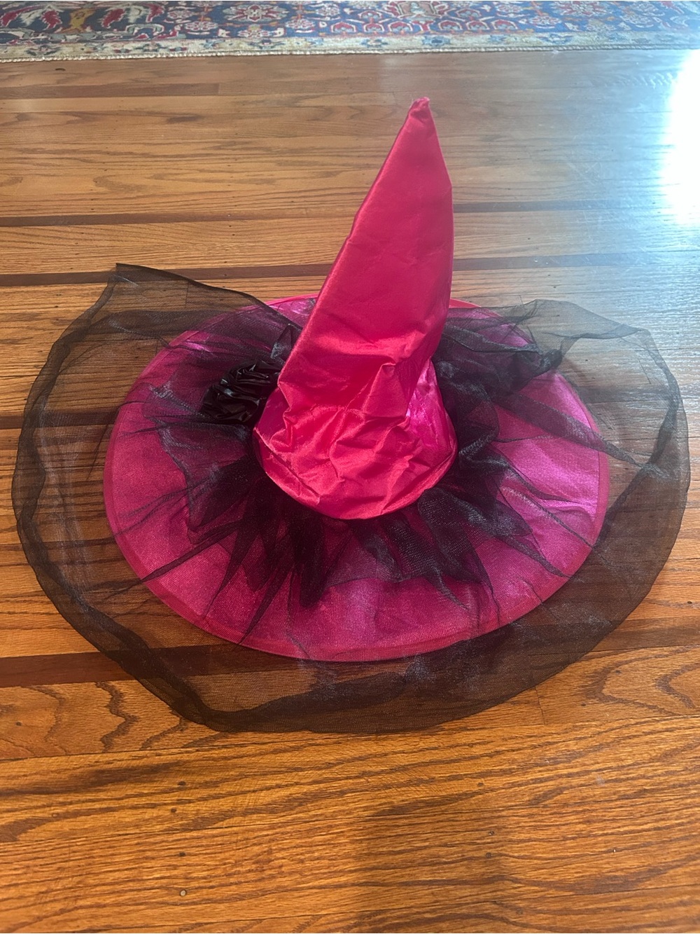 Hot Pink Witch Halloween Hat Costume with Black Tulle
